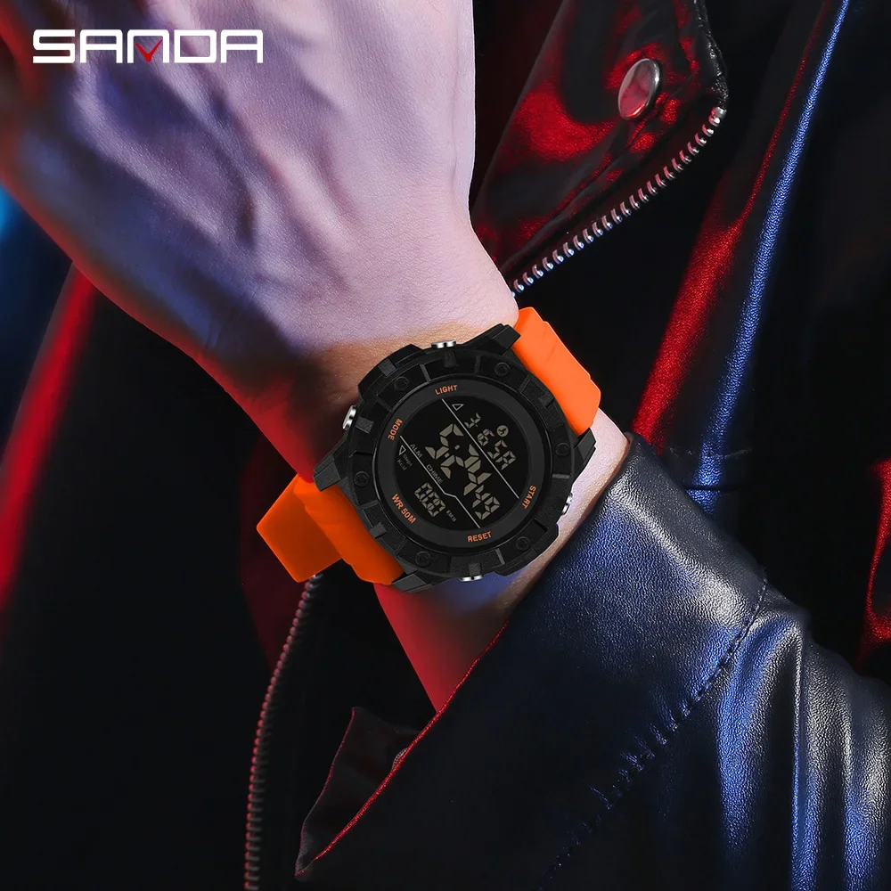 패션 SANDA 2193 남자 전자 시계 다기능 방수 LED 달력 레저 학생 전자 시계 2025