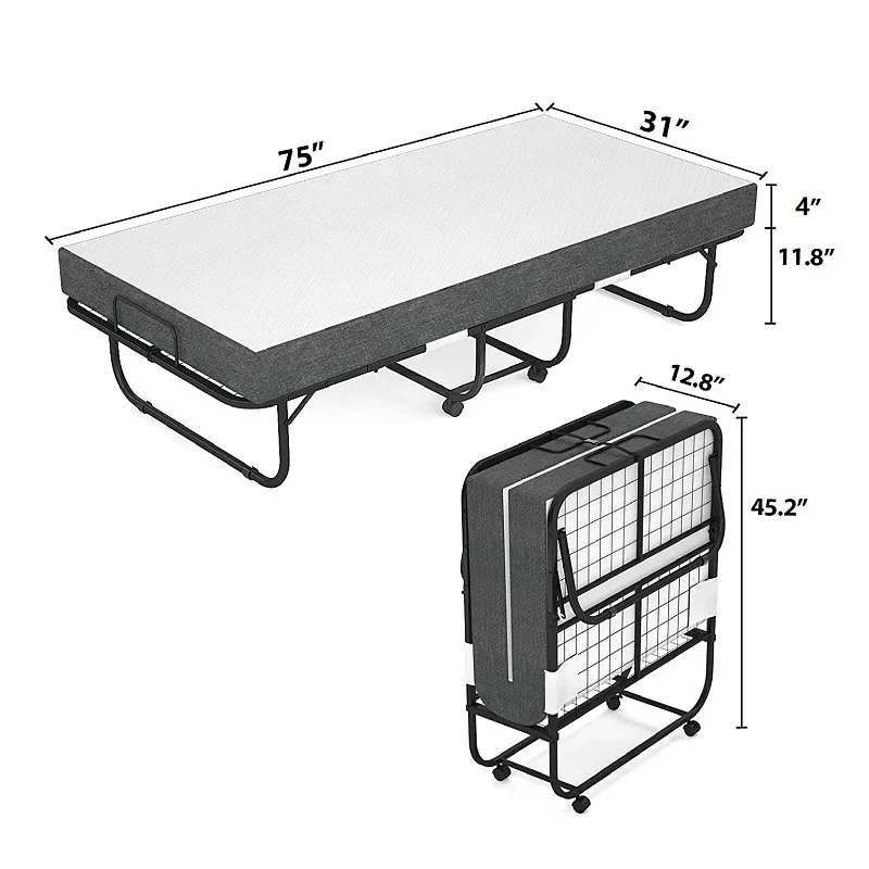 Bed Folding Kids Adult Folding Bed Space Saving Portable Metal White Foldable Living Room Office Modern Sofa