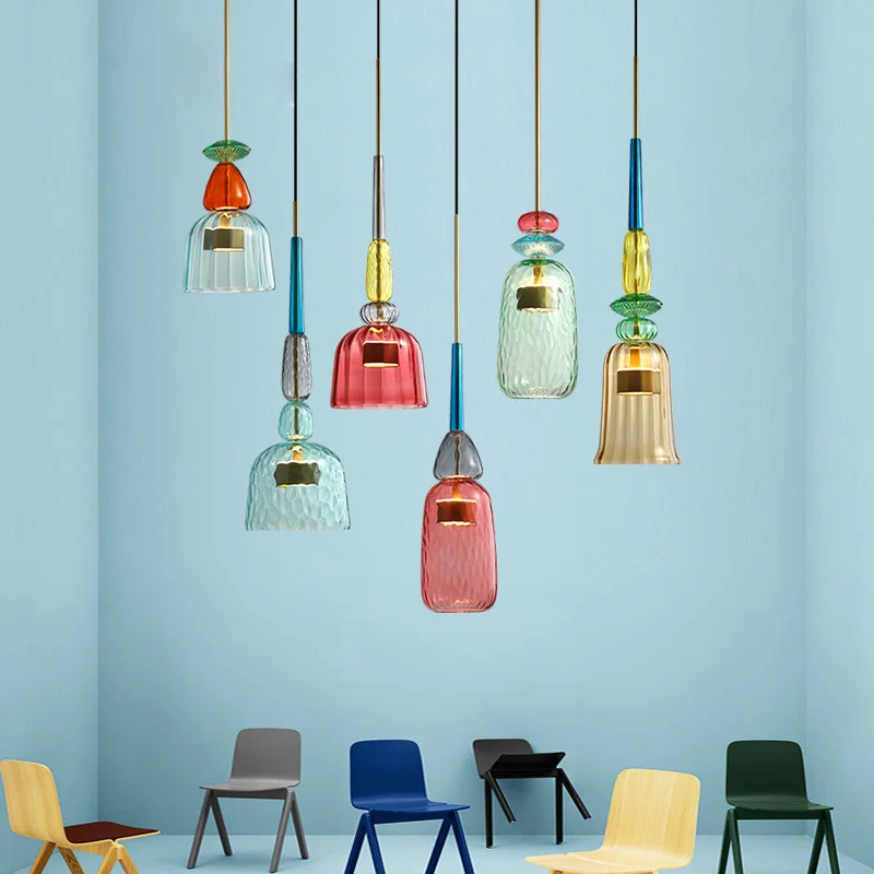 Nordic Hanglampen Moderne Kleur Candy Slaapkamer Kinderkamer Enkele Kop Glazen Hanglampen Home Decor Armaturen Restaurant