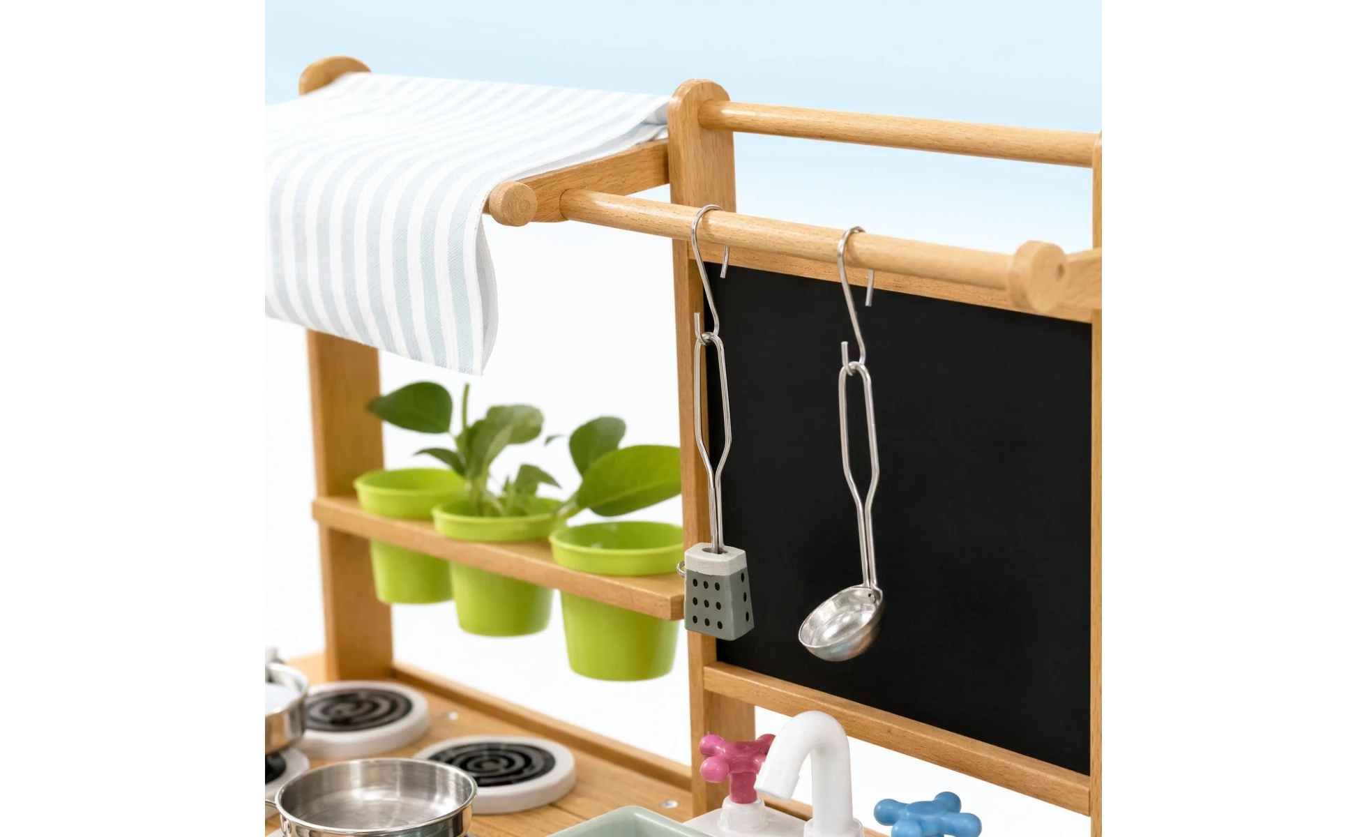 Toy Kitchen with Canopy Practical Pretend Kitchen with Wheels Playset Long-Lasting Safe for Children, Backyard, Daycare