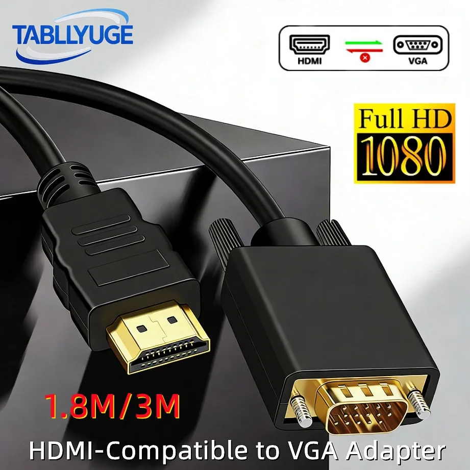 HDMI-Compatible to VGA Adapter 1.8M/3.0M 1080P Unidirectional Cable Male Converter  for Desktop Laptop PC TV Monitor Projector