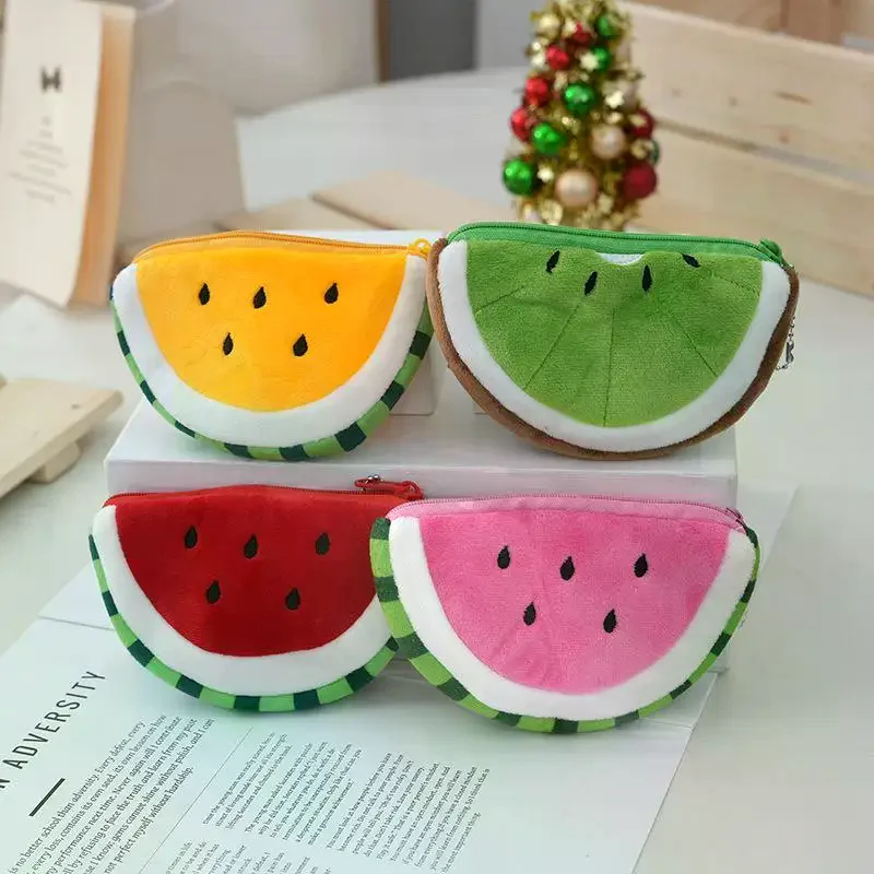 Cute Watermelon Coin Purse Funny Soft Fruit Design Zipper Wallet Portable Earphone Storage Bag Ideal Small Gift for Kids Teens