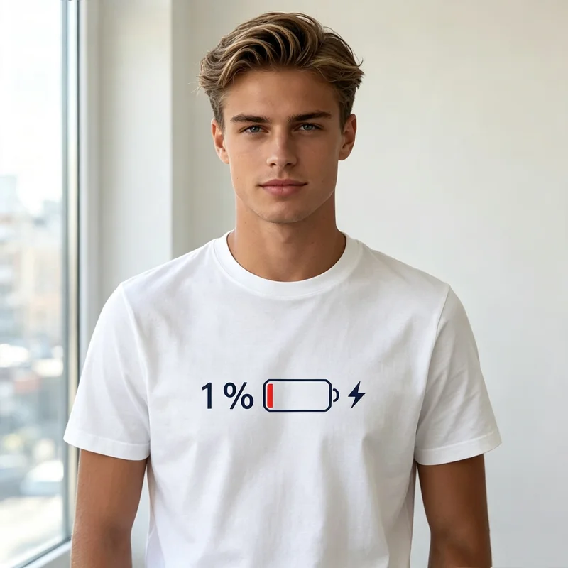 One Percent Battery T Shirt Low Power Funny Minimalist Graphic Casual Cotton Short Sleeve Tee Y2k Top Harajuku Unisex