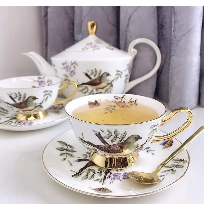 European Afternoon Tea Cup and Saucer Bone China Coffee Retro Small Luxury Gold Set