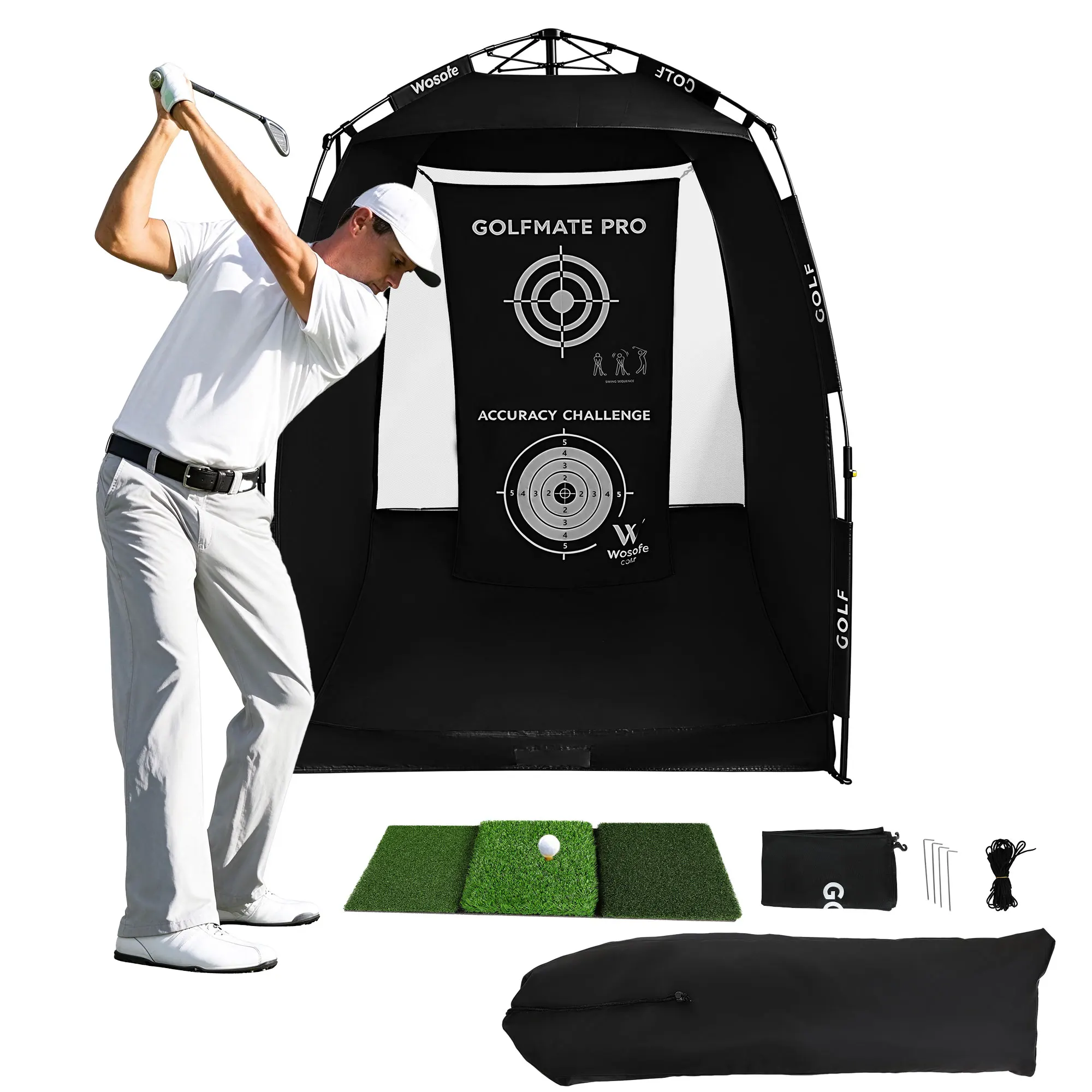 Golf Net with Practice Mat Pop Up Golf Hitting Cage 0.2m for Backyard Driving Chipping Swing Target Cloth Included Outdoor Gifts