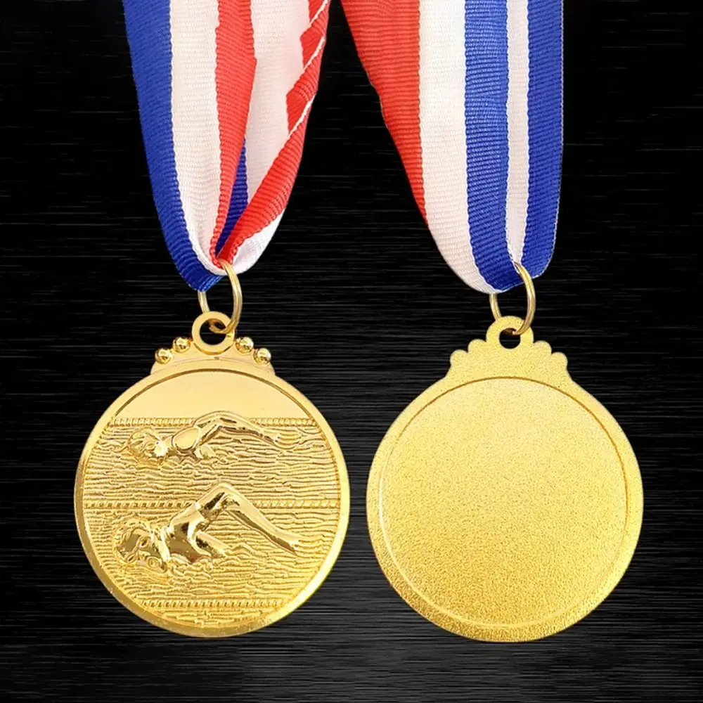 Zinc Alloy Swimming Competition Medal Neck Ribbon 5cm Diameter Winner Round Medal Durable Metal Finish Sports Award