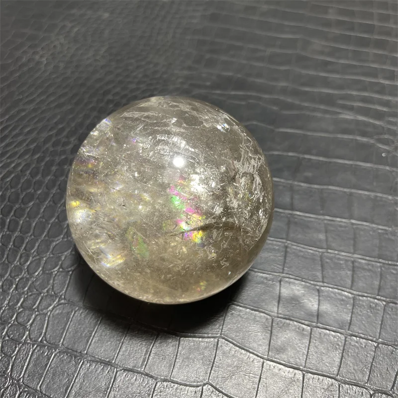 8.8cm  Rainbow Natural Clear Quartz Brown Crystal Spheres Smoky Quartz Ball