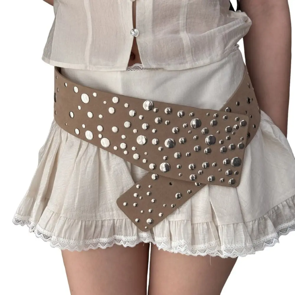 PU Leather Rivets Extra Wide Belt Punk Exaggerated Irregular Decorative Belt Gothic Versatile Studded Wide Waistband Daily Use