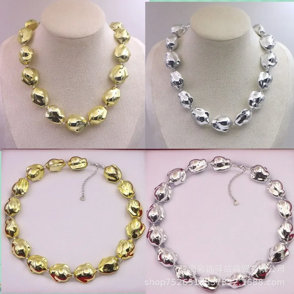 Luxury Charm Gold Color Baroque Imitation Pearl Necklace Women's Banquet Retro Fashion Irregular Collarbone Chain Sweater Chain
