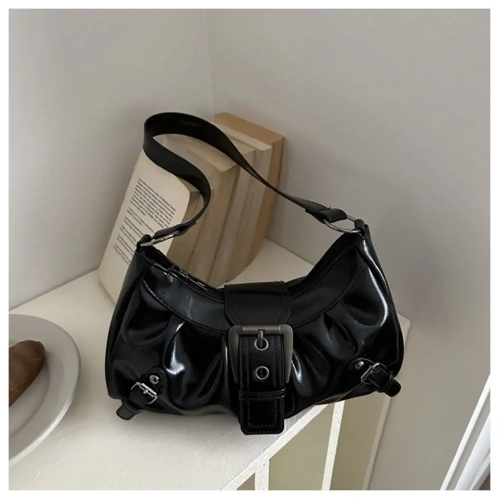 Simple Y2K Retro Rivet Shoulder Bag Pu Leather Fashion Motorcycle Bag Korean Handbag Vintage Underarm Bag Shopping