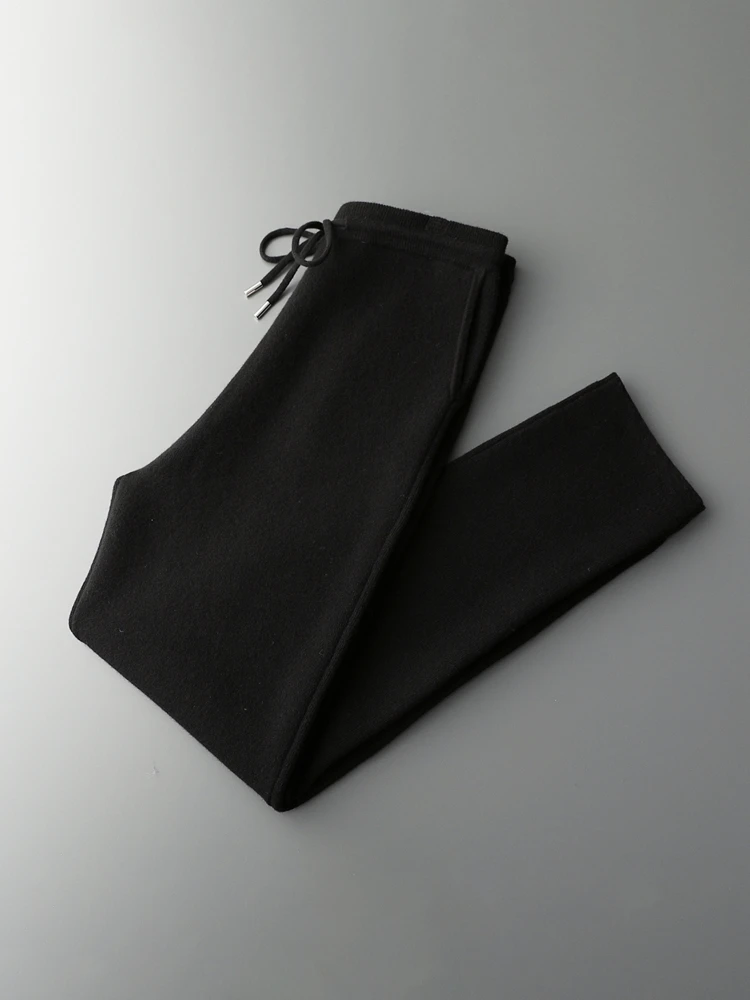 Classic Men's Straight Pants 100% Merino Wool Trousers Autumn Winter Pants Sweater Casual Lace-up Thicked Warm Basic Pencil Pant