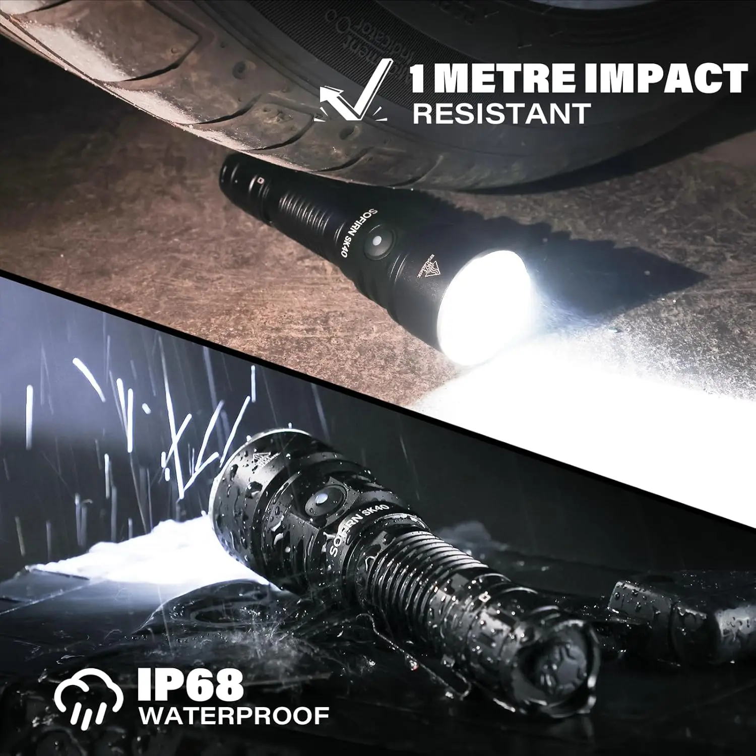 SK40 Tactical Flashlight 3200 Lumens, Rechargeable EDC with 580m Throw, Dual Switch LED Spotlight for Camping Hiking Hunting