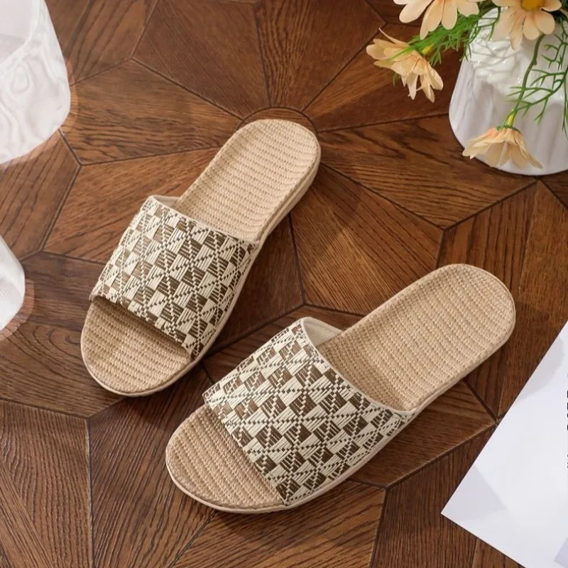 Linen Slippers for Women Men Summer Breathable Closed Toe House Slippers Indoor Non Slip Soft Floor Flats Casual Home Shoes