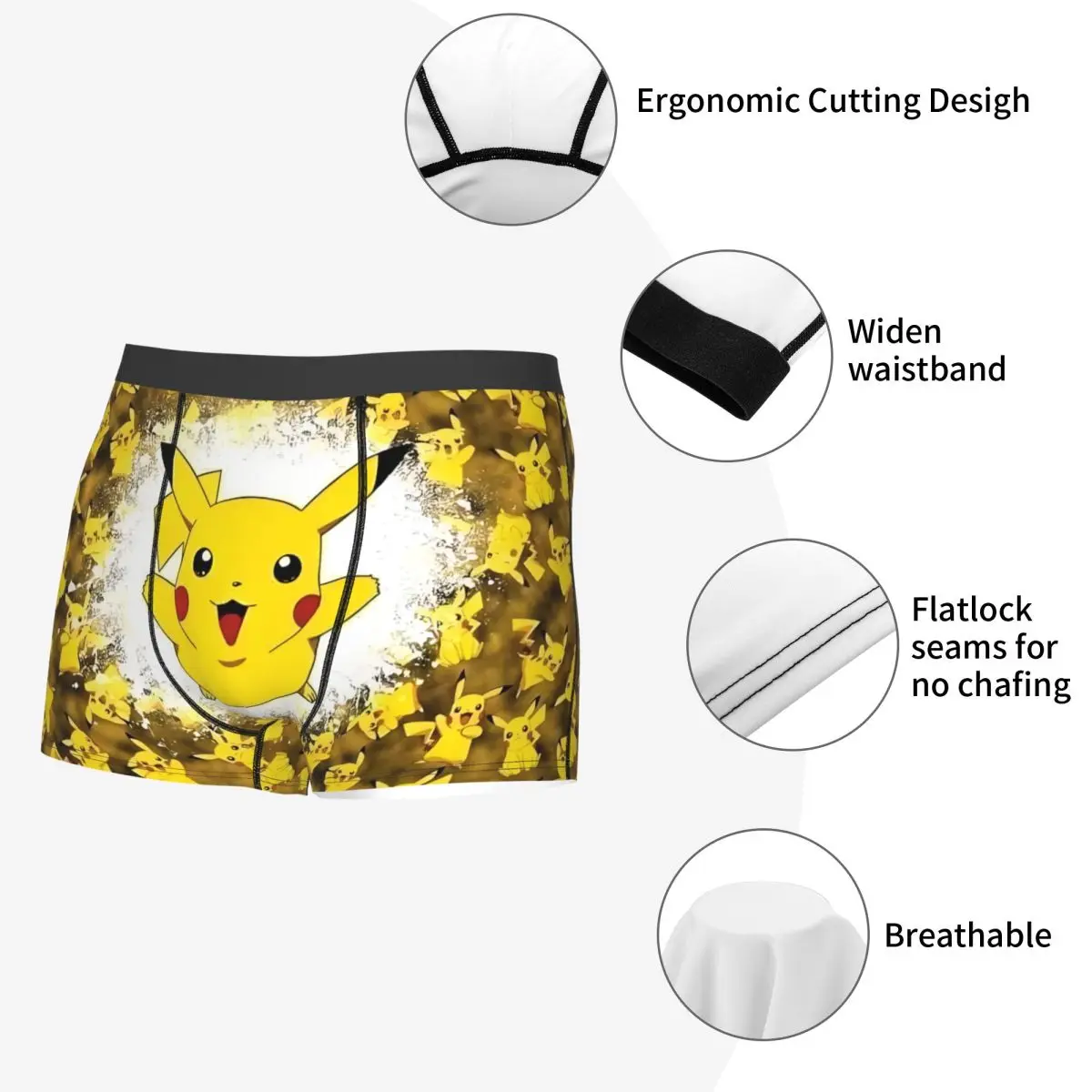 カスタム P-Pikachues アニメボクサーパンツ男性用 3D プリントビデオゲーム下着パンティーブリーフストレッチパンツ