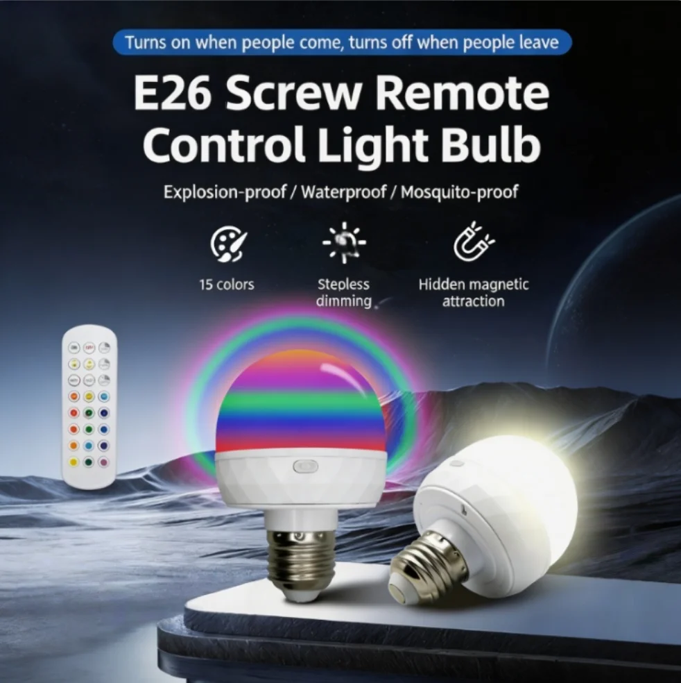 

Комплект из 2 магнитных RGB LED-лампочек E26 с перезаряжаемой батареей 1800 мАч, 20 светодиодов, пульт ДУ, кабель Type-C, портативные