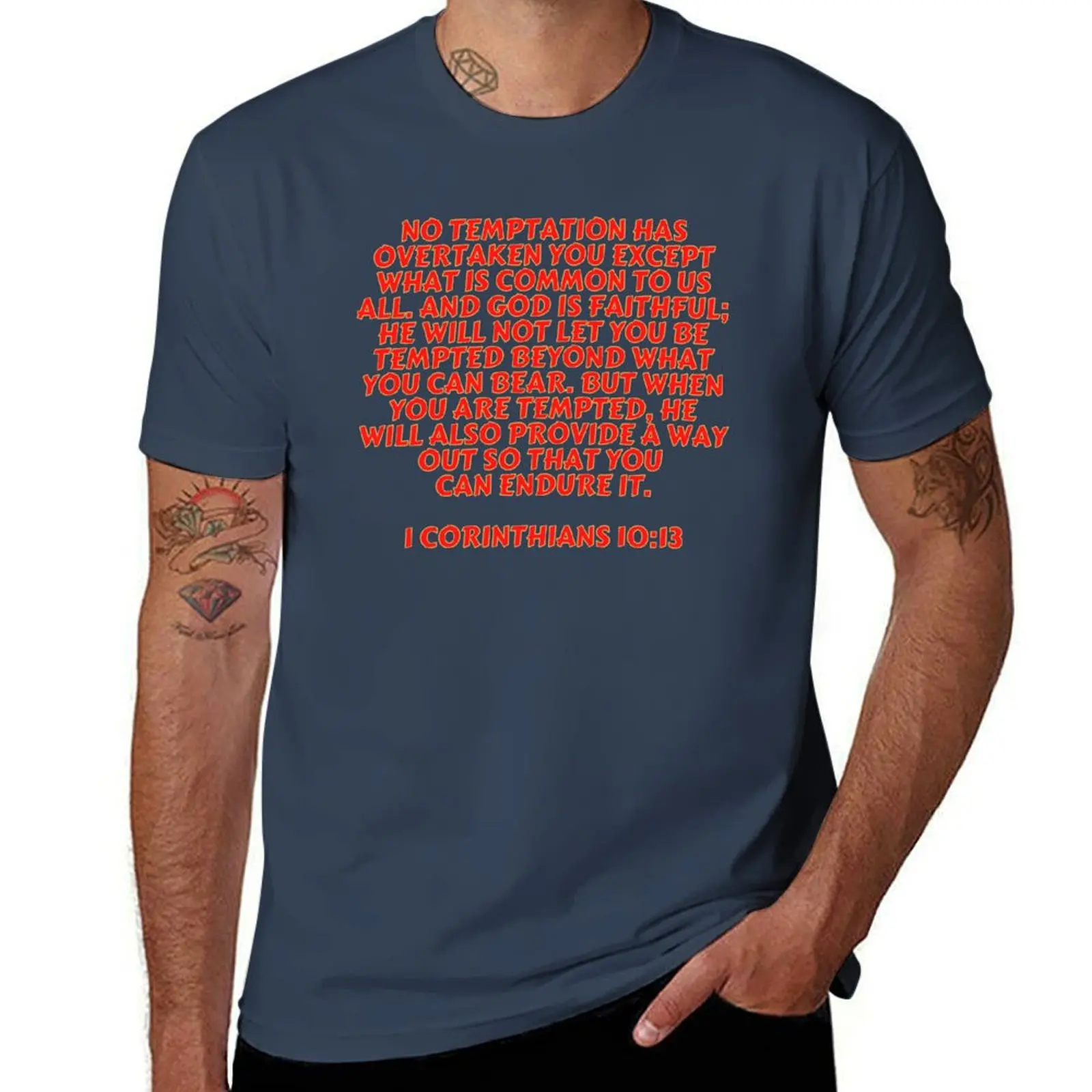 Versículo da Bíblia 1 Corinthians 10:13 Camiseta de algodão 100% camisetas para homem algodão engraçado homem camiseta gráfica