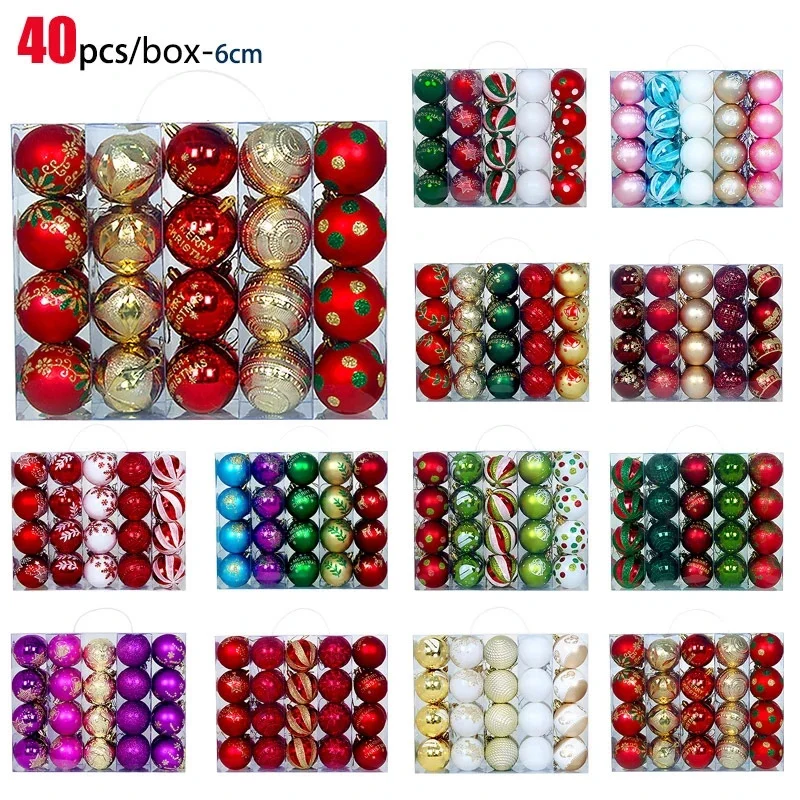 

40Pcs 6cm Shatterproof Mixed Color Electroplated Christmas Baubles Plastic Painted Balls For Christmas Tree Home Decoration Gift