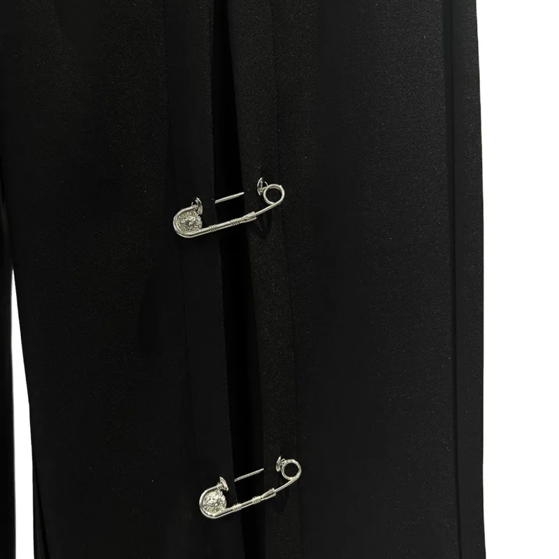 WVGA Spring New Men Unique Design Wide-leg Korean Style Trousers Metal Pin Decoration Niche Chic Straight Suit Pants Ins W24447