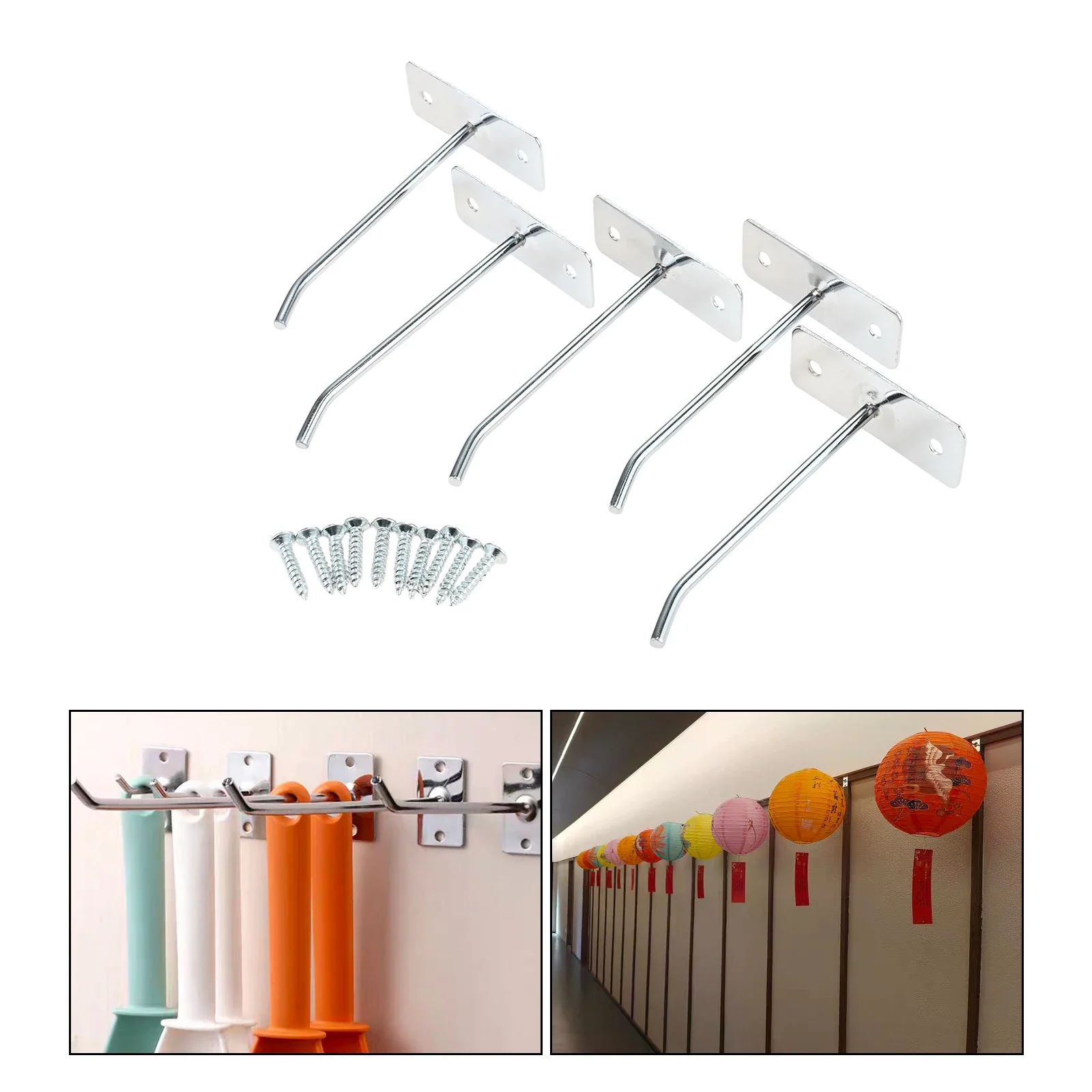 5Pcs Steel Wall Mount Hook Single Oblique Hanger Hardware Tool Hammer Plier Metal Shelf Hooks for Kitchen Garage Garden Bathroom