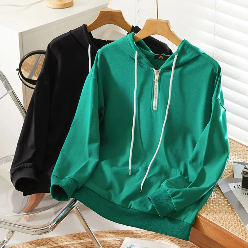 150Kg Plus Size Women's Bust 157 Spring Autumn Loose Long Sleeve Zip Hooded Sweatshirt Black Green 6XL 7XL 8XL 9XL 10XL