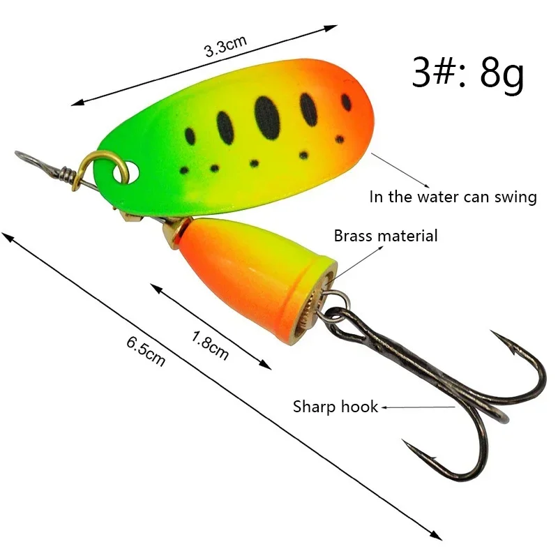 Rotating Spinner Fish Baits 6.5cm 8g with Treble Hook Metal Lures Artificial Spoon Bait Saltwater Freshwater Bass Fishing Bait