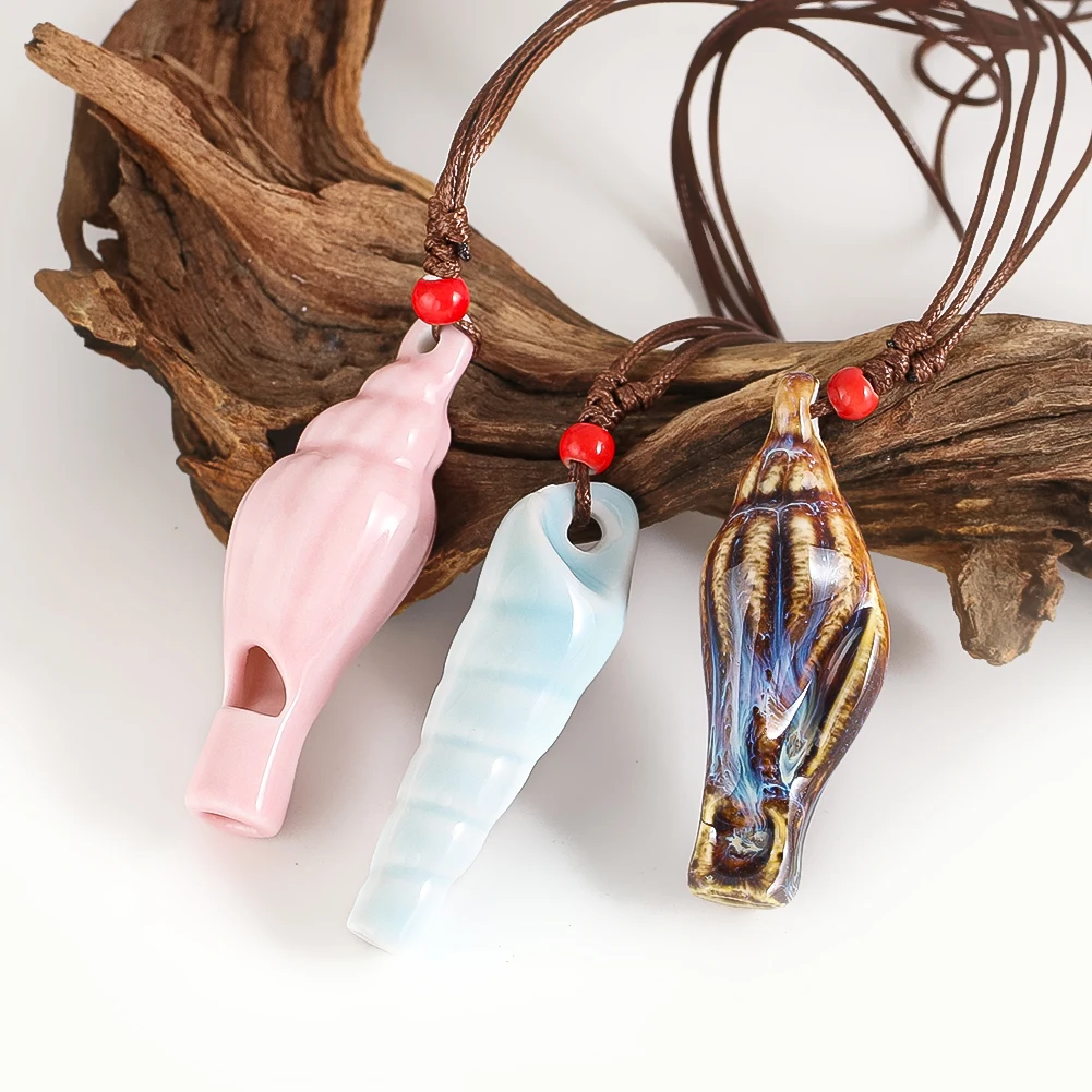 Colar de apito de cerâmica mini ocarina pingente artesanal cerâmica vitrificada instrumento musical jóias presente exclusivo viagem ao ar livre