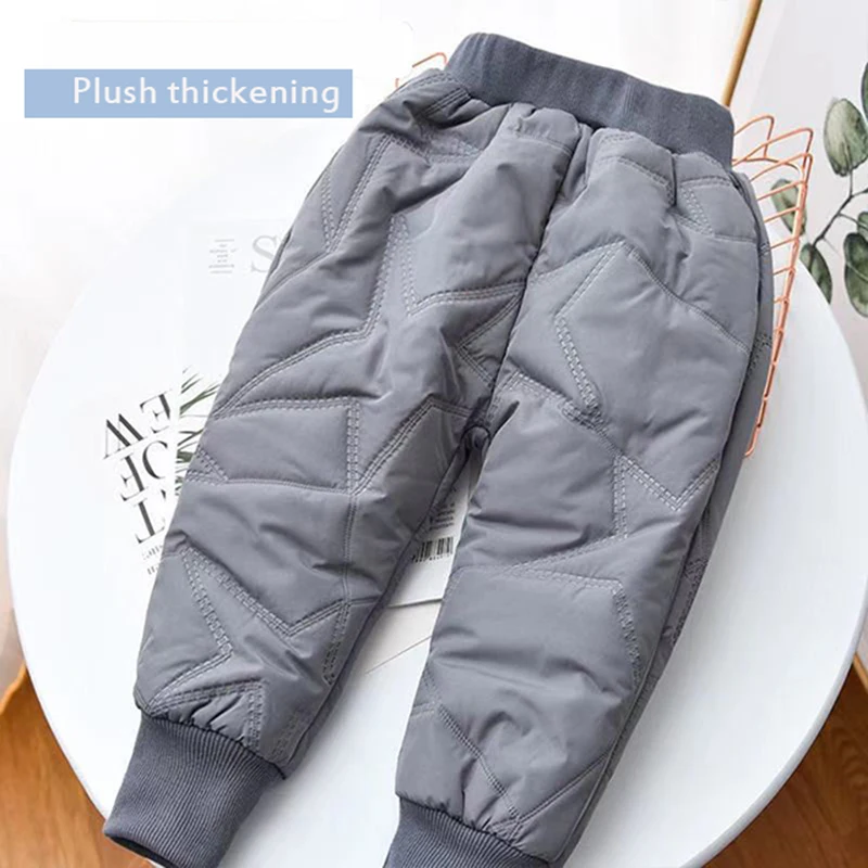 Winter Children Cotton Thicken Pants Baby Girls Down Trousers Four-layer Fleece Thicken Warm Pants Kids Boys Long Trousers