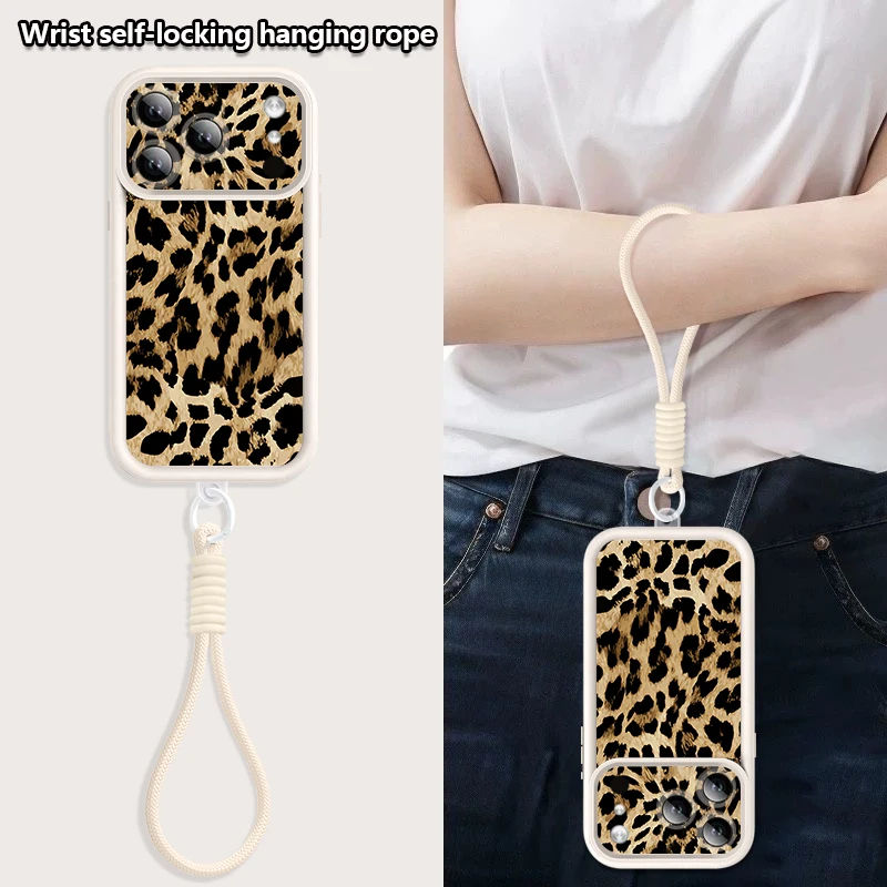 Wrist Strap Lanyard Phone Case For iPhone 17 Pro Max 17e 16e 16 14 15 13 Pro Max 11 Leopard Print Soft TPU Silicone Back Cover view 4