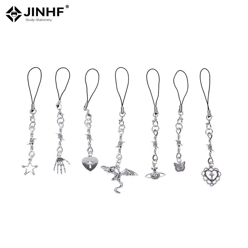 Fashion Minimalist Heart Star Butterfly Phone Straps Cell Phone Silver Cross Charms Pendant Keychain Lanyards Bag Pendant Decor