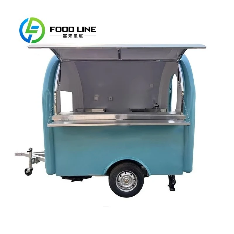 Customizable Light Blue Fiberglass Food Trailer Mobile Food Cart with Serving Window for Street Events Fast Food