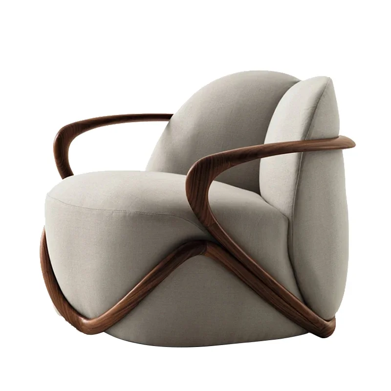 

Italian leisure, lazy fabric chair, living room reception ash wood hug chair, designer single armrest sofa chair
