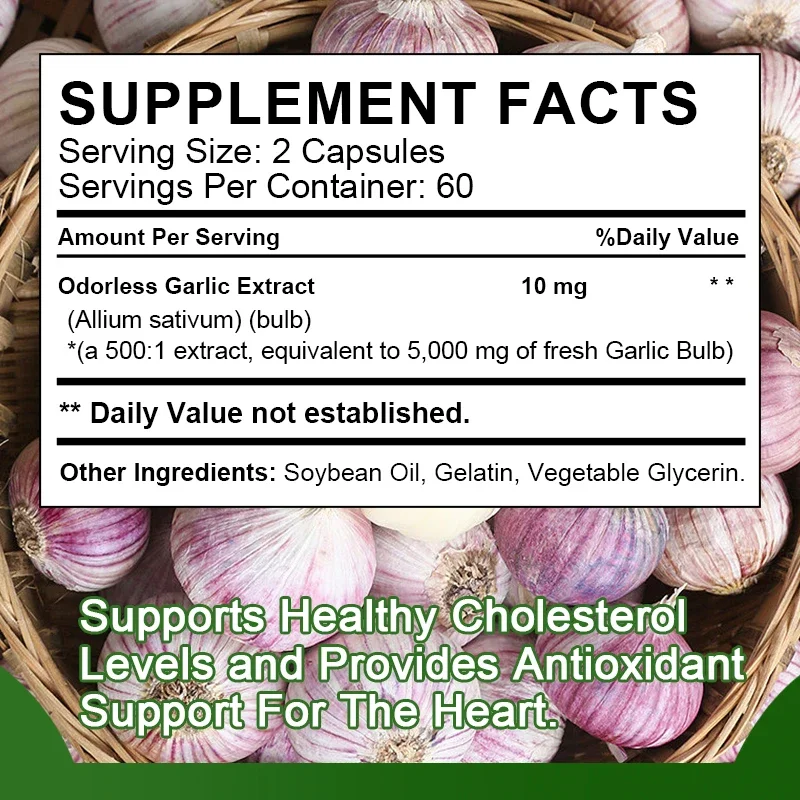 Odorless Garlic Soft Capsules | 120 capsules | Super strong Garlic Extract | Non GMO