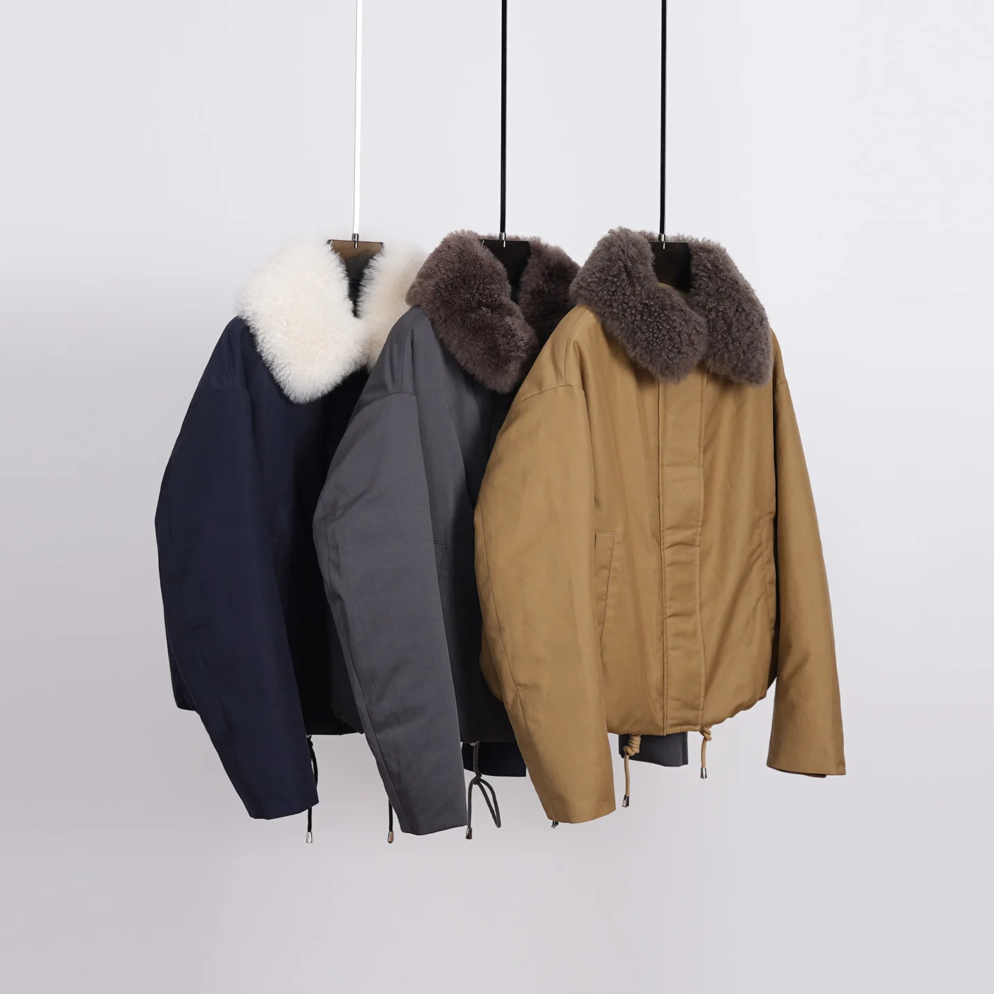 

Autumn/Winter Fashion Detachable Goat Cashmere Real Fur Collar 90 White Goose Down Long-Sleeve Short Jacket