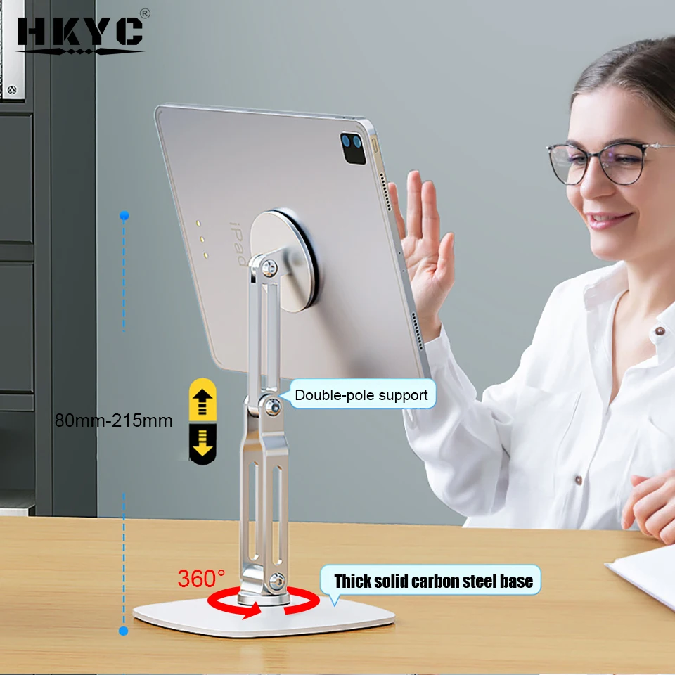 

HKYC Alloy Desktop Magnetic Tablet Phone Stand, Foldable Three Axis Support 360 Rotation Universal Compatible with Phone & Ipad
