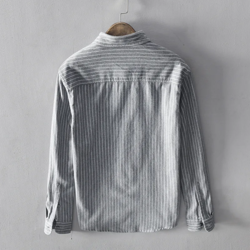 100% Cotton, Striped Loose Casual Long Sleeve Shirt for Spring and Autumn, High-quality Breathable, Moisture-wicking Men’s Shirt