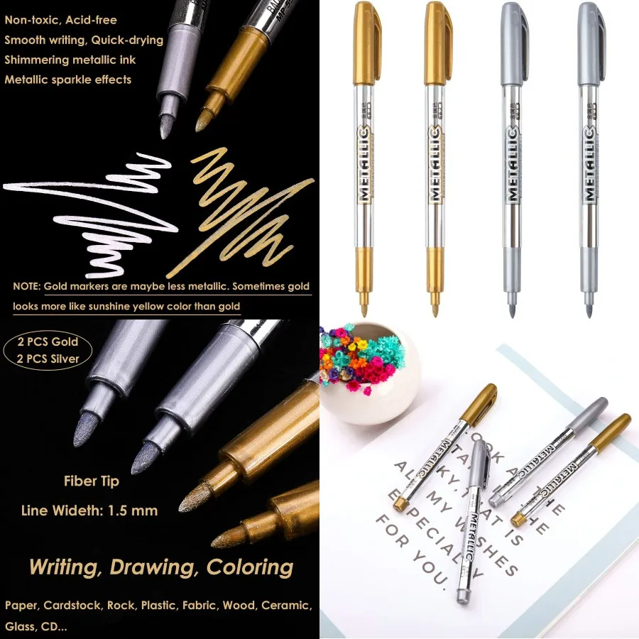 

Металлические маркеры Dyvicl — ручки с серебряной и золотой краской для черной бумаги, стекла, наскальной живописи, Хэллоуина, изготовления тыквенных карт Scr