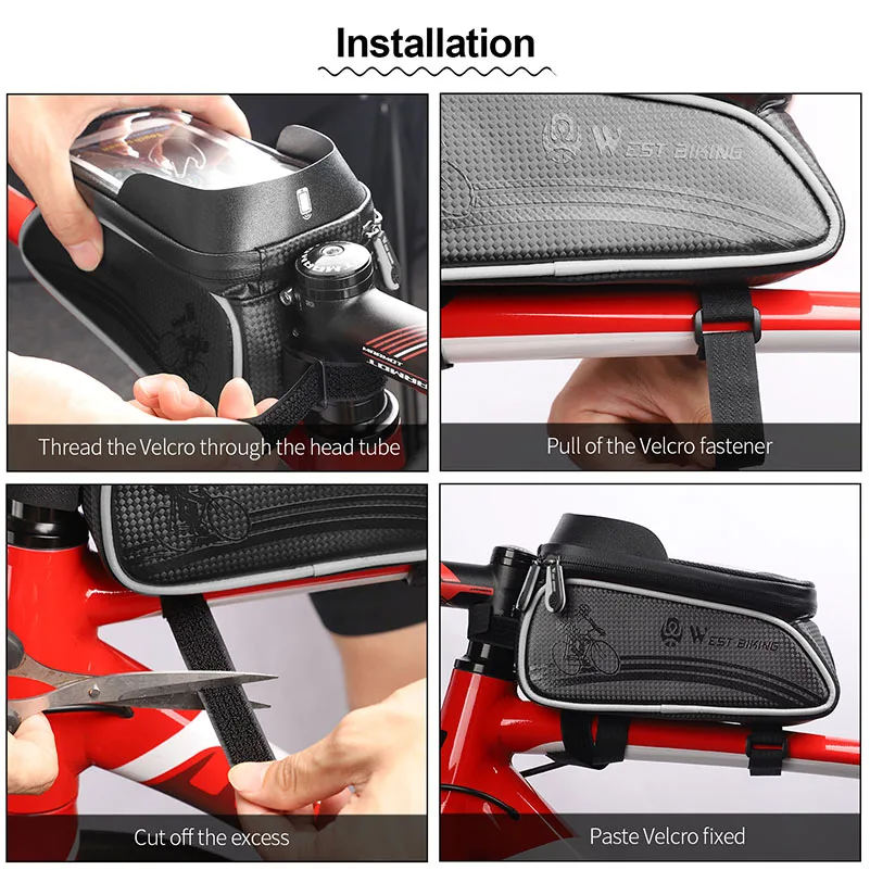 WEST BIKING 6.5 Inches Bicycle Bag Waterproof Cycling Top Front Tube Frame Bag Touch Screen Phone Case Storage MTB Road Bike Bag