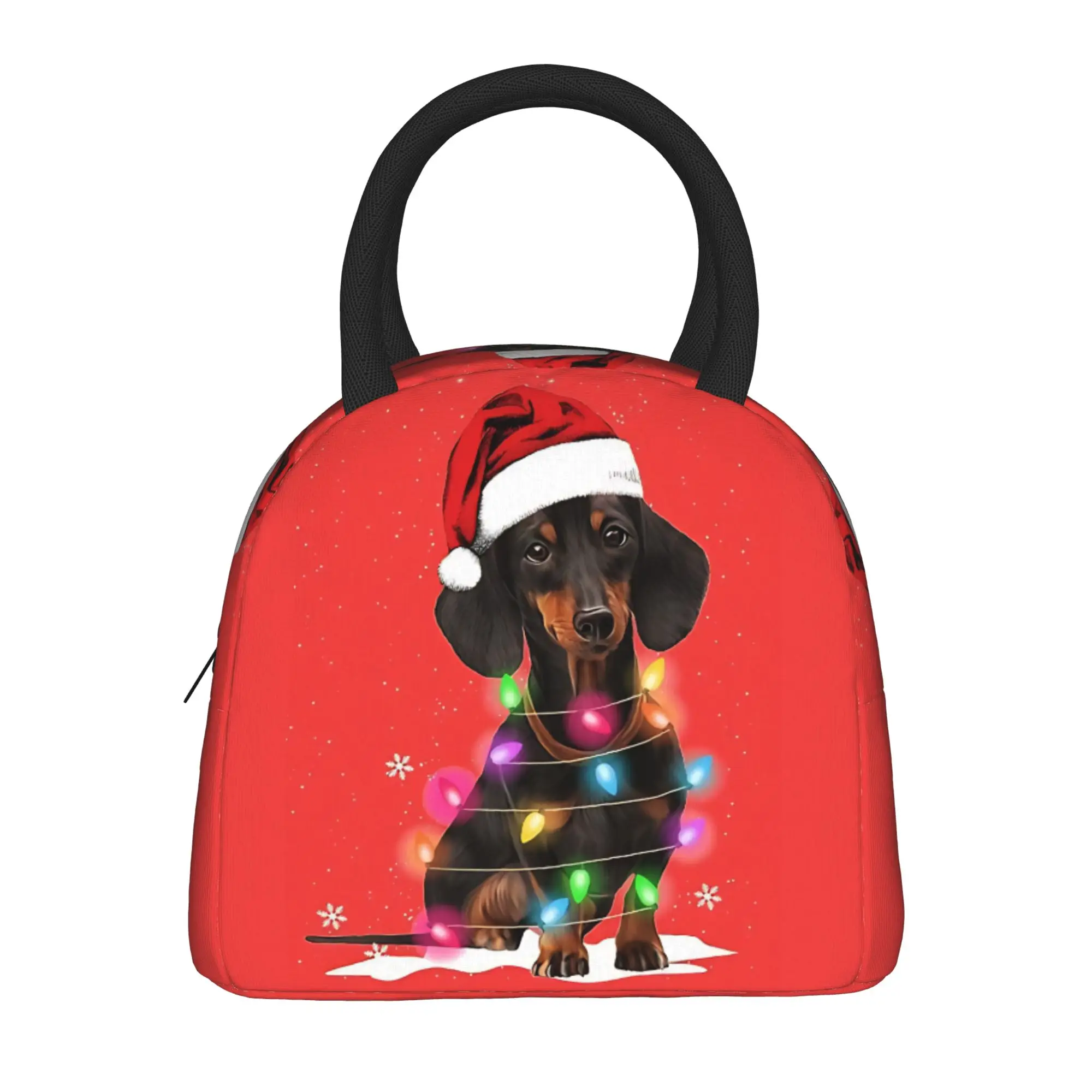 Dachshund Christmas Lights With Snow Sweater Lunch Bag Casual Lunch Box For Girls Outdoor Picnic Cooler Bag Tote Food Bags