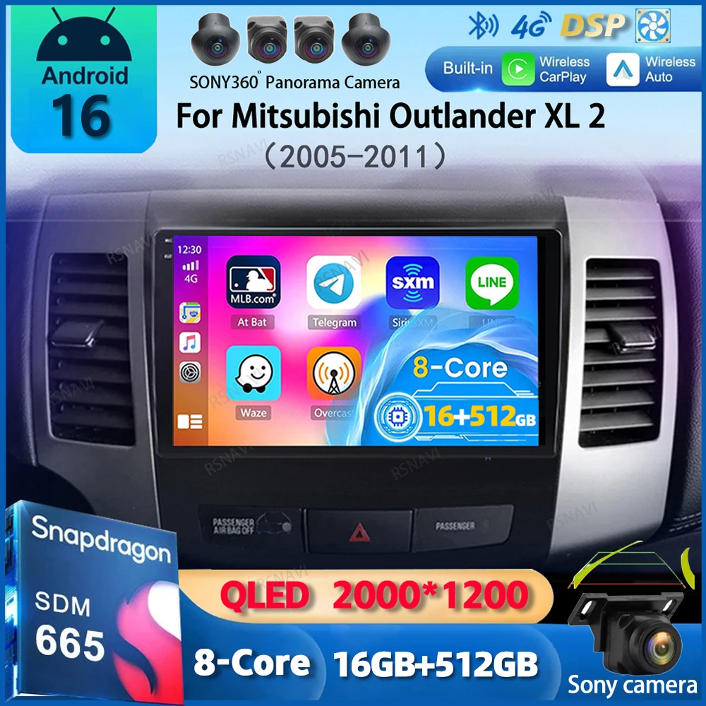 Radio para Auto con Navegación Multimedia, Android 16, para Mitsubishi Outlander XL 2 2005-2011, para Citroen C-Crosser, GPS, WiFi+4G, BT