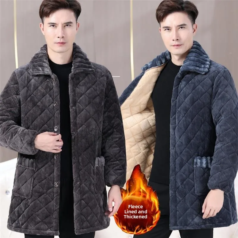 

Утепленная флисовая длинная зимняя куртка для мужчин: повседневная, прочная, хлопковая, рабочая одежда, устойчивая к грязи и пятнам, теплая, свободного кроя