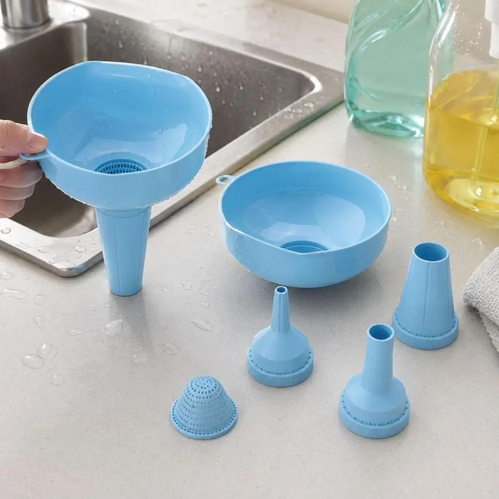 5Pcs/Set Plastic Kitchen Funnel Set Detachable Adapters Wide Opening Filter Funnels Nested Storage Reusable Filling Funnels