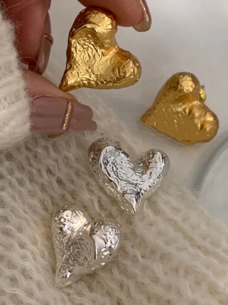 

Brass Retro Hearts Earrings Women Jewelry Punk Party T Show Gown Runway Trendy Korean Japan INS