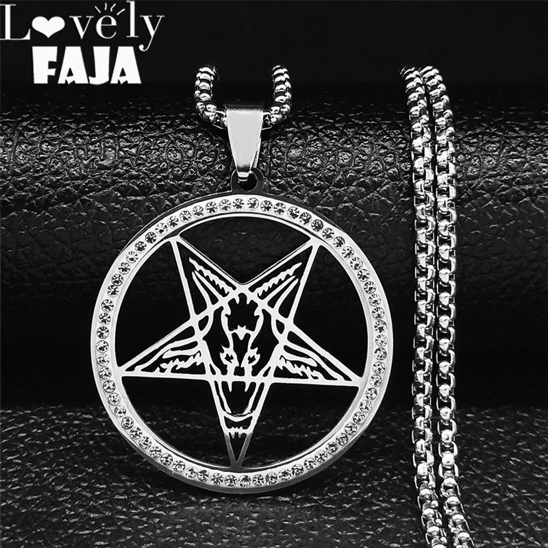 Large Talisman Baphomet Crystal Stainless Steel Men/Women Goat PIN Necklaces Jewerly Satan PIN Lucifer Patch collier N137S03