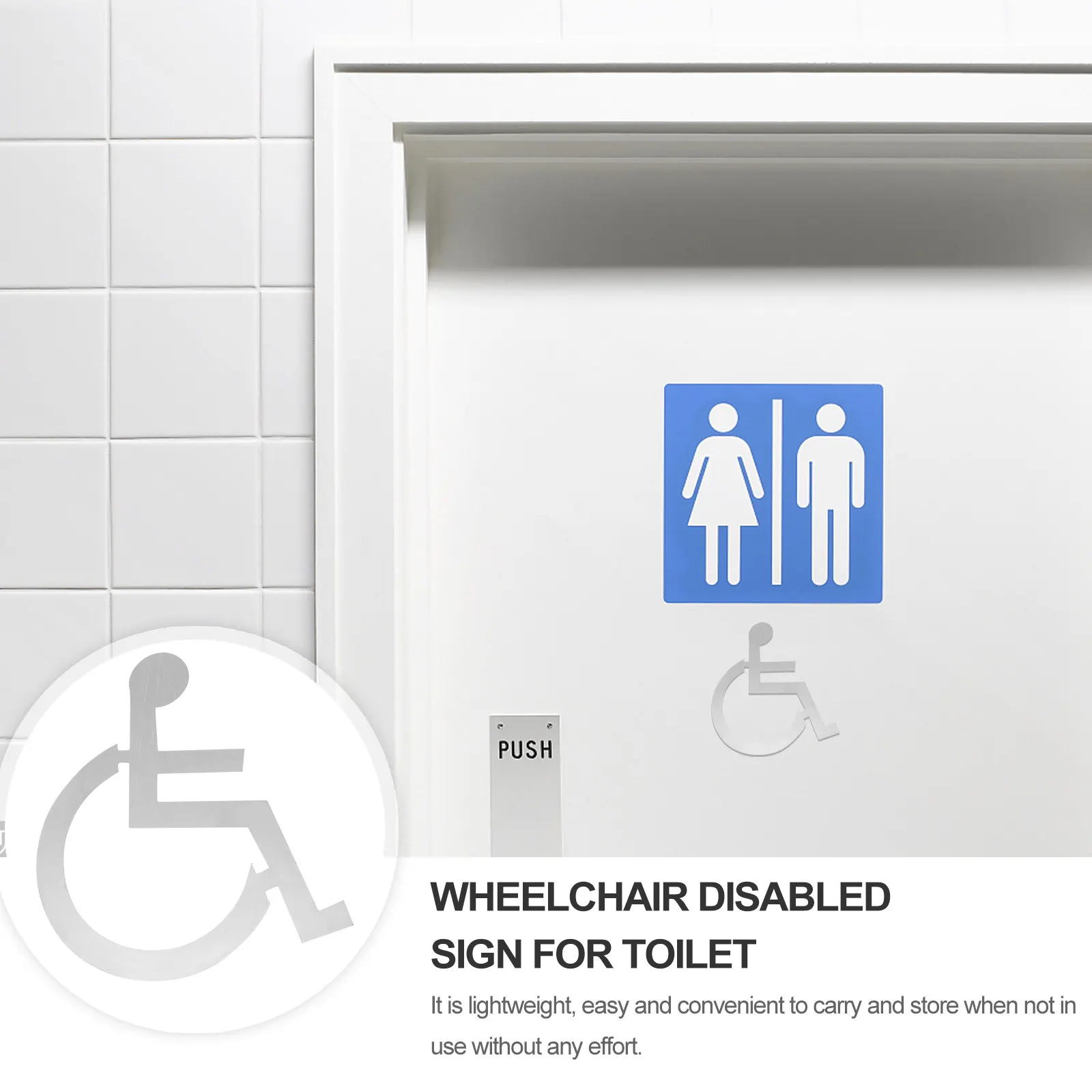 Toilet Wheelchair Disabled Sign Lightweight Rust Resistant Metal Design for Restroom Elevator Door Public Area Easy Mounting Use