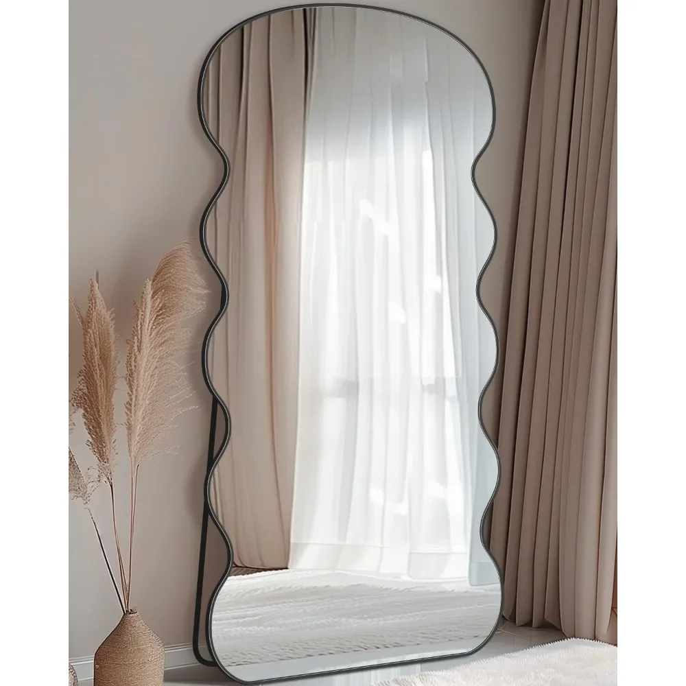 Specchio a figura intera, specchi ondulati da 76"x34", a figura intera, con supporto Specchio da pavimento grande Specchi ondulati, Specchio da pavimento oversize