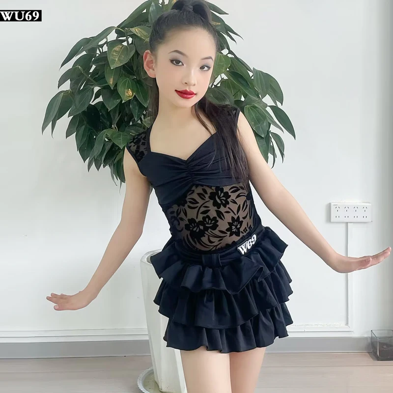 Novo vestido de dança latina, vestido de treinamento de dança profissional feminino e infantil, saia de bolo, verão infantil