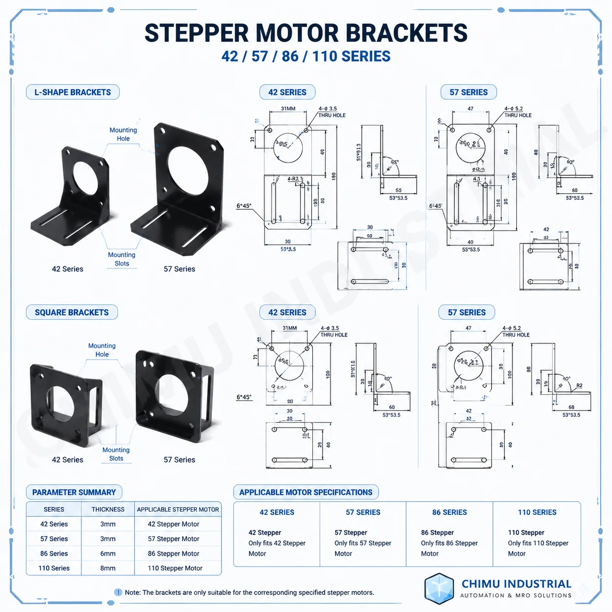 【CHIMU INDUSTRIAL】 for 42 57 86 Stepper Motor Mounting Bracket Steel Holder for Closed-Loop Systems