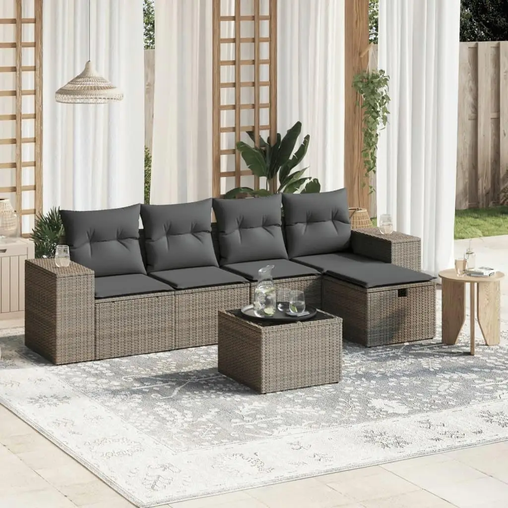 

6 Piece Outdoor Rattan Sofa Set with Cushions Stylish Gray Patio Furniture for Garden Balcony and Backyard Relaxation