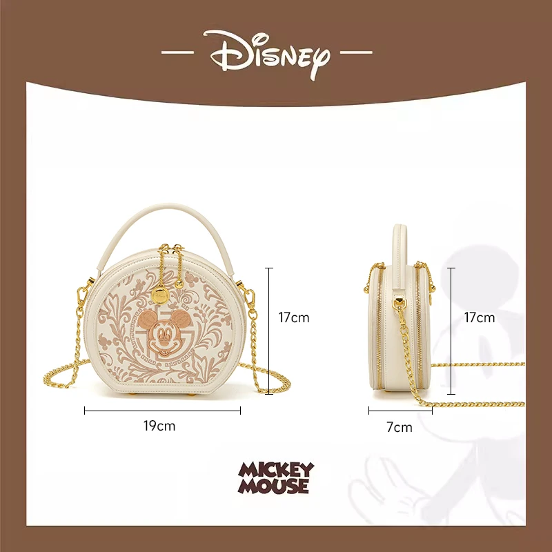 2024 Original Disney Chinese Style Round Shoulder Bag Fashionable Retro Embroidered Mickey Messenger Handheld Chain Womens Bags