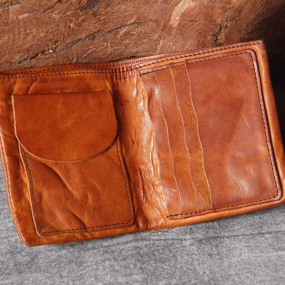 S.WORKER Vollnarbiges Rindsleder-Portemonnaie Vintage Slim Bifold Geldbörse für Herren Business – Detail 6